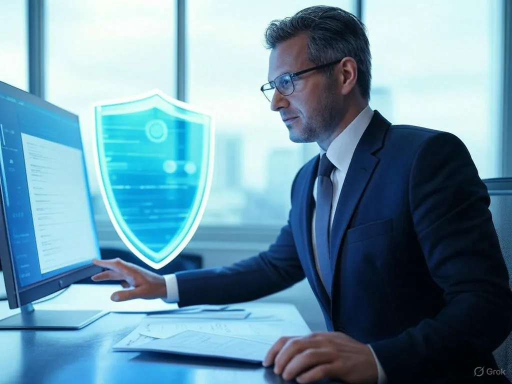Business professional using Kai AI assistant with privacy protection